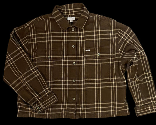 Brixton Brown Flannel Shirt Shacket Organic Cotton Button Up Bowery Size Extra Larger