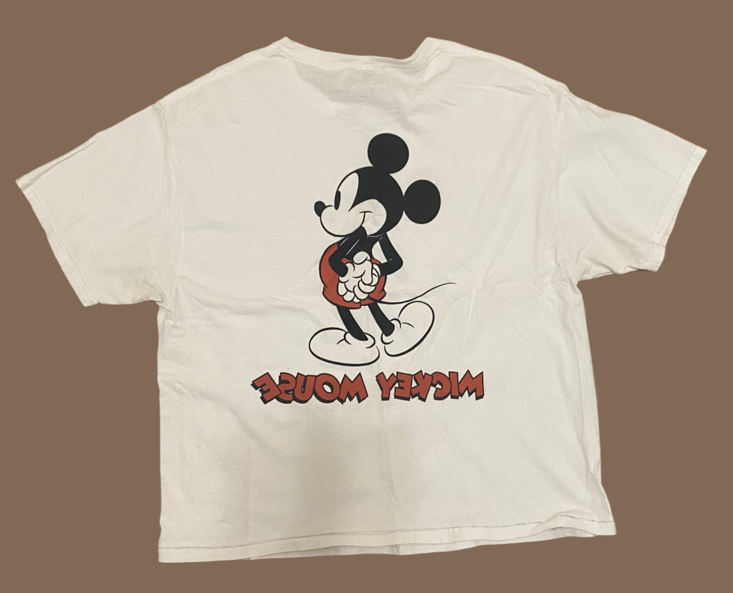 Disney Shirt Men's Large White Blue Mickey Mouse Double Sided Short Sleeve FLAW Box-T