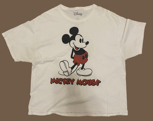 Disney Shirt Men's Large White Blue Mickey Mouse Double Sided Short Sleeve FLAW Box-T