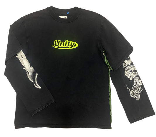 Heron Preston H2 H&M Double Layer Shirt Medium Black Long Sleeve Crewneck Men US