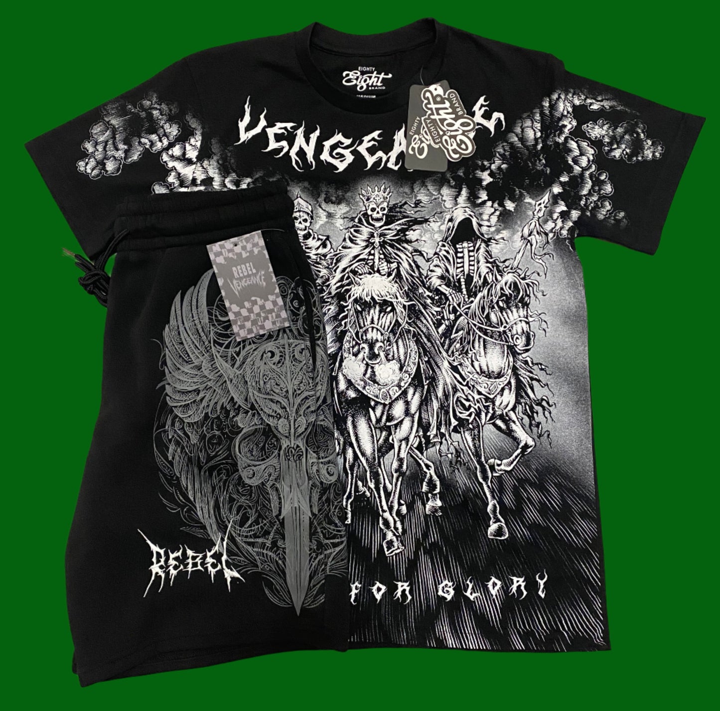Eighty Eight Brand Medium T-Shirt & Medium Shorts Men's Black skull vengeance 2N1